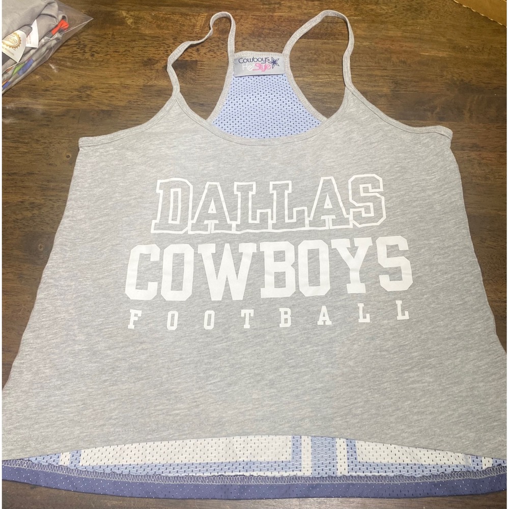Dallas Cowboys Her Style Womens Racerback Tank Top Gray Mesh Jersey 12 Medium